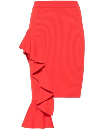 Moschino Ruffled Ribbed Miniskirt - Red