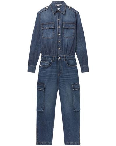 Stella McCartney Combinaison en jean à poches cargo - Bleu