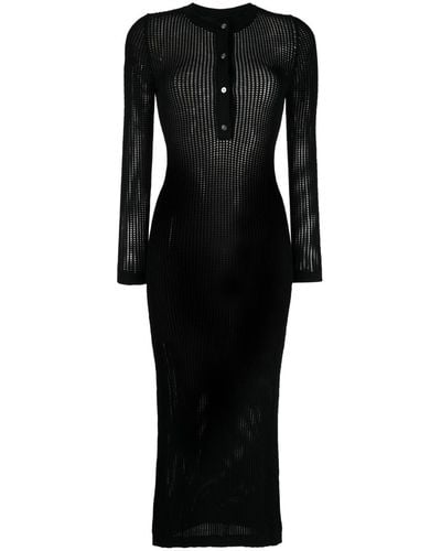 Cynthia Rowley Henley Knitted Long-sleeve Dress - Black