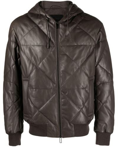 Emporio Armani Hooded Leather Jacket - Black