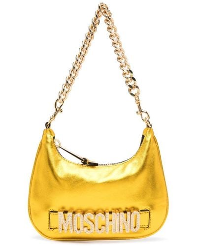Moschino Crystal-embellished Logo Shoulder Bag - Metallic