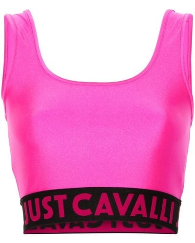 Just Cavalli Haut crop à bande logo - Rose