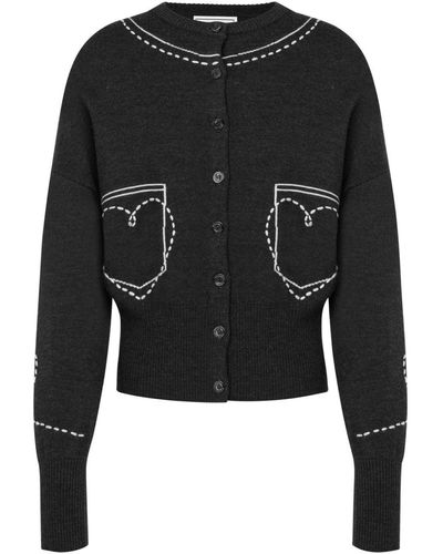 Moschino Jeans Cardigan en laine à broderies - Noir