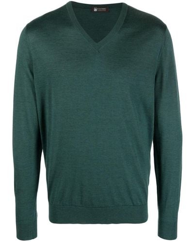 Colombo Fine-knit V-neck Sweater - Green