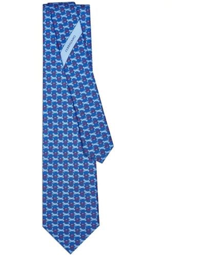 Ferragamo Tiger-print Silk Tie - Blue