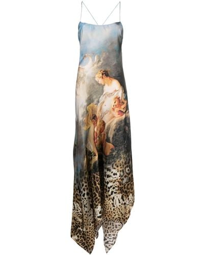Roberto Cavalli Graphic-print Silk Dress - Metallic