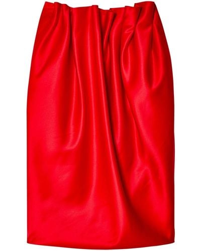 Simone Rocha Pleated Satin Midi Skirt - Red