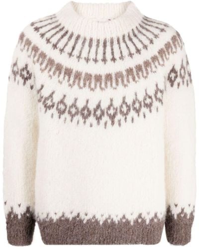 Bode Patterned Intarsia-knit Sweater - Natural