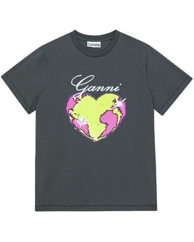 Ganni Heart Relaxed Organic Cotton T-shirt - Black