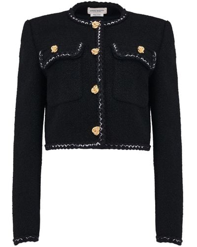 Alexander McQueen Cropped Tweed Jacket - Black