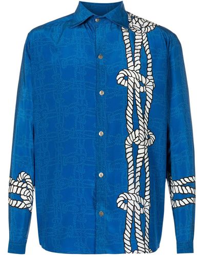 Amir Slama X Mahaslama Knot-print Silk-satin Shirt - Blue