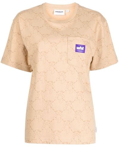 Chocoolate Bear-print Logo-patch T-shirt - Natural