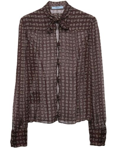 Prada Paisley-print Chiffon Shirt - Brown