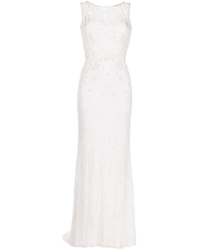 Jenny Packham Crystal-embellished Embroidered Fitted Gown - White