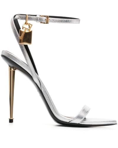Tom Ford Padlock Leather Heeled Sandals - White