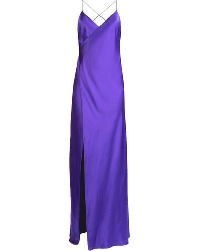 Michelle Mason Silk Front-slit Maxi Gown - Purple