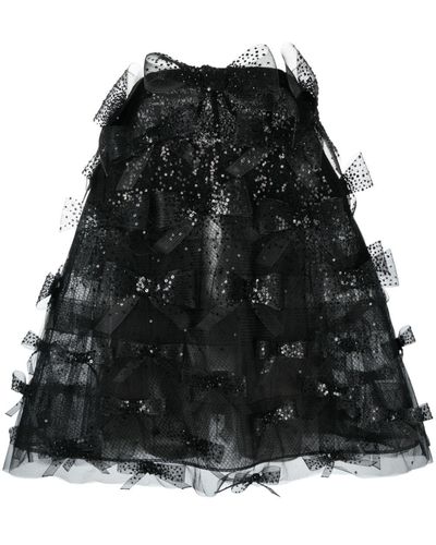 Oscar de la Renta Strapless Bow-embellished Sequined Tulle Mini Dress - Black