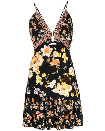 Camilla Floral-print Flared Dress - Black