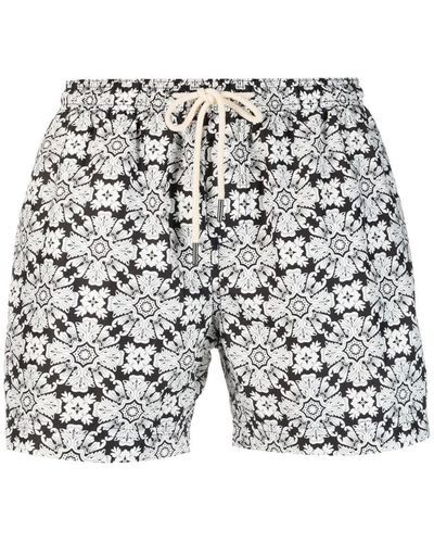 Peninsula Geometric-print Swim Shorts - Grey
