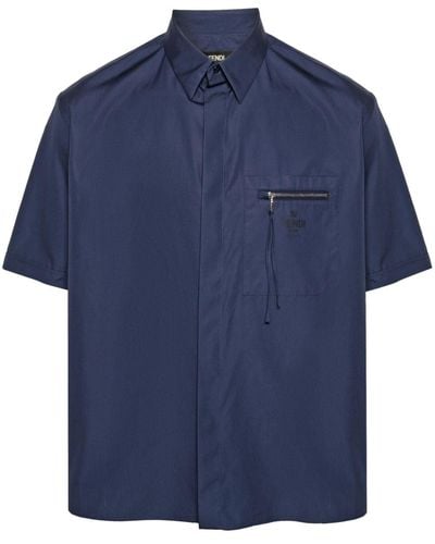 Fendi Short-sleeve cotton shirt - Azul