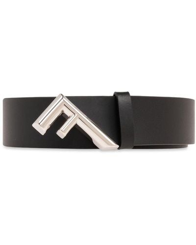 Fendi Tilted-logo Leather Belt - Black