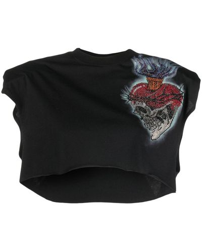 Philipp Plein Love Tattoo クロップドtシャツ - ブラック