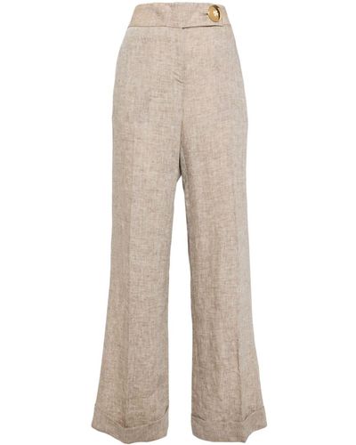 Tory Burch Linen Flared Trousers - Natural