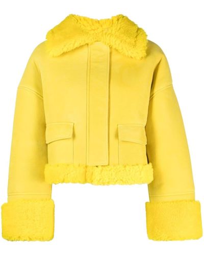 Gcds Shearling-collar Leather Jacket - Yellow