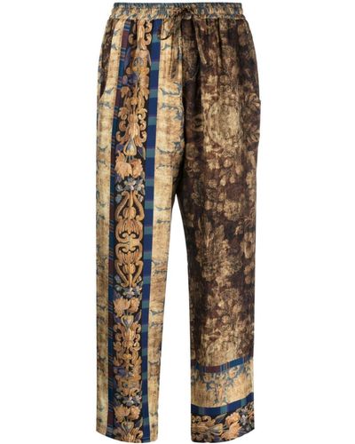 Pierre Louis Mascia Graphic-print Silk Trousers - Brown