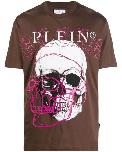 Philipp Plein T-Shirt mit Rundhalsausschnitt - Braun