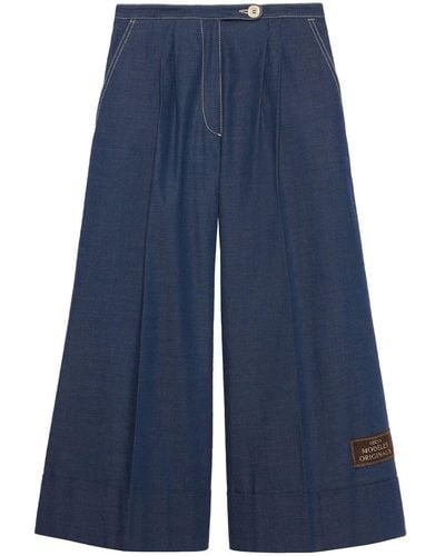 Gucci Logo-patch Wide-leg Trousers - Blue