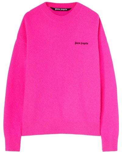 Palm Angels Logo-embroidered Wool-blend Sweater - Pink