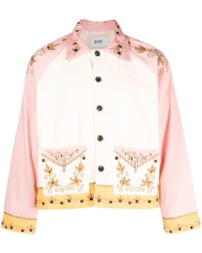 Bode Embroidered Cotton Shirt Jacket - Pink