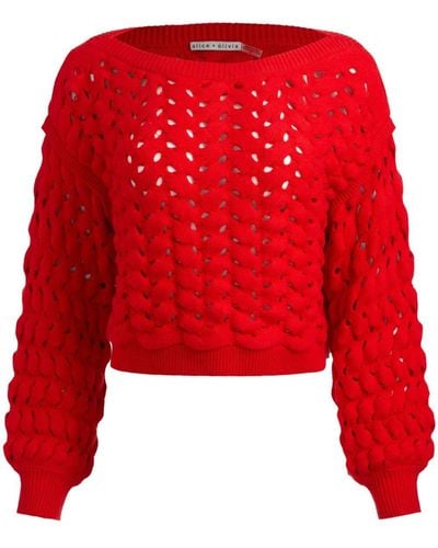 Alice + Olivia Allene Cropped Open-knit Sweater - Red