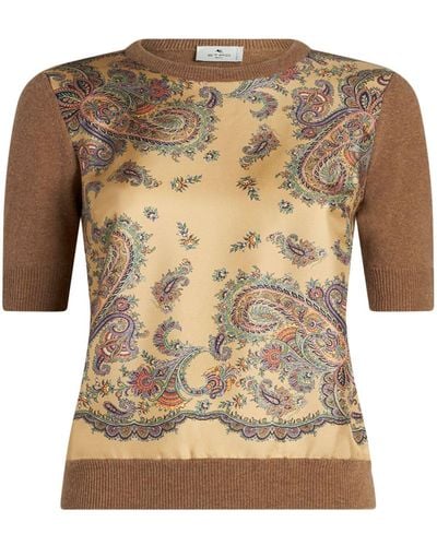 Etro Paisley-print Paneled Knitted Top - Brown