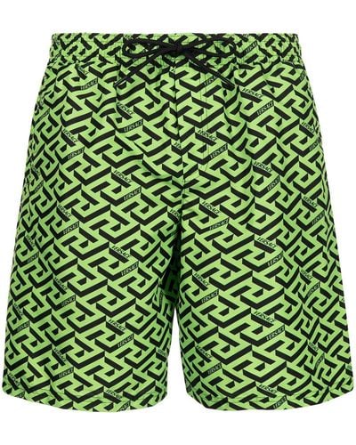 Versace Greca Logo-print Swim Shorts - Green