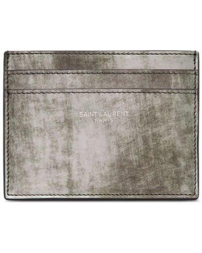 Saint Laurent Abstract-print Leather Cardholder - Grey