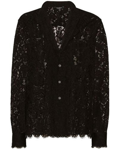 Dolce & Gabbana Lace-panelling Notched-collar Shirt - Black