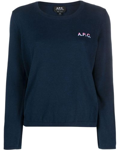 A.P.C. Logo-embroidered Cotton Sweater - Blue
