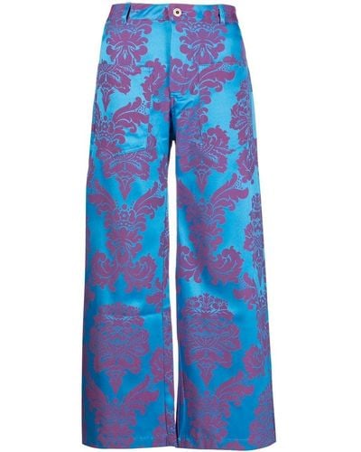 Marques'Almeida Pantalon ample court à fleurs - Bleu