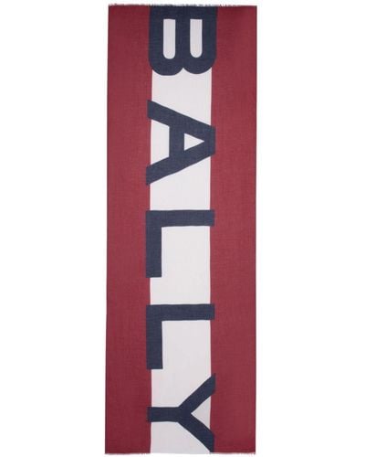 Bally Ausgefranster Schal mit Intarsien-Logo - Rot