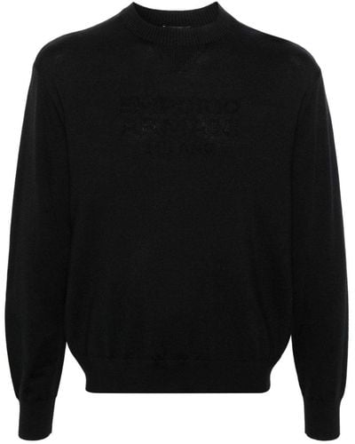 Emporio Armani Logo-jacquard Virgin Wool Sweater - Black