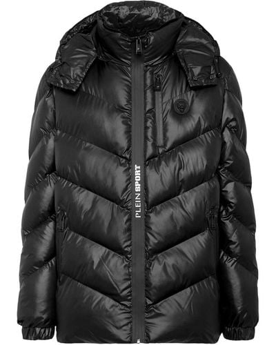 Philipp Plein Tiger-embroidered Quilted Coat - Black