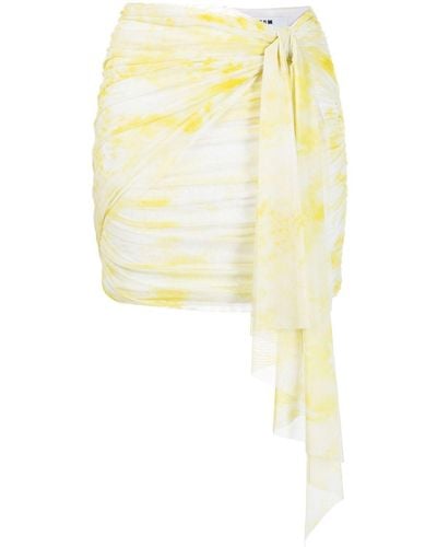 MSGM Graphic-print Ruched Miniskirt - Yellow