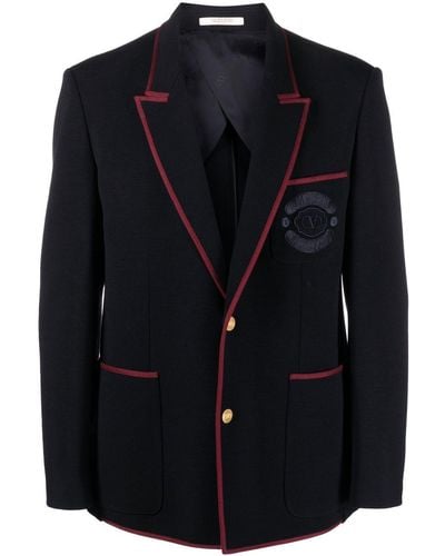 Valentino Garavani Embroidered-crest Tailored Blazer - Black