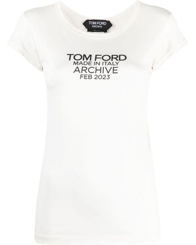 Tom Ford T-shirt en soie à logo imprimé - Blanc