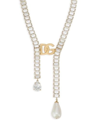 Dolce & Gabbana Rhinestone-embellished Logo Necklace - Metallic