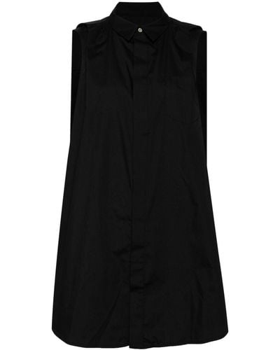 Sacai Robe-chemise en popeline à design sans manches - Noir