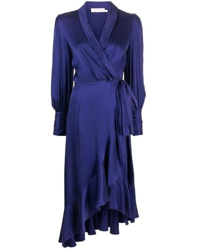 Zimmermann Ruffled Silk Wrap Midi Dress - Blue