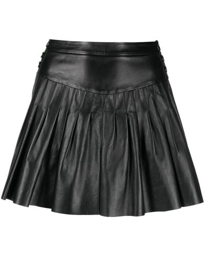 Maje Pleated Leather Miniskirt - Black